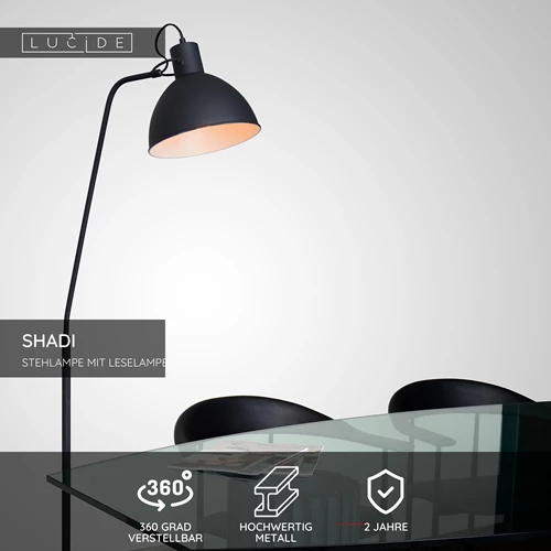 Lucide SHADI - Stehlampe Mit Leselampe - 1xE27 - Schwarz - USP